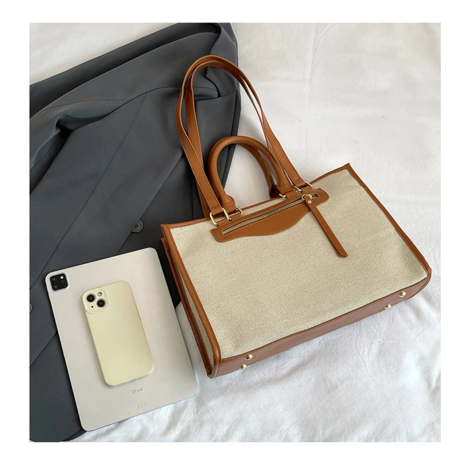 large-capacity women's leisure canvas bag, simple single-shoulder commuter bag Tote bag, suitable for daily commuting