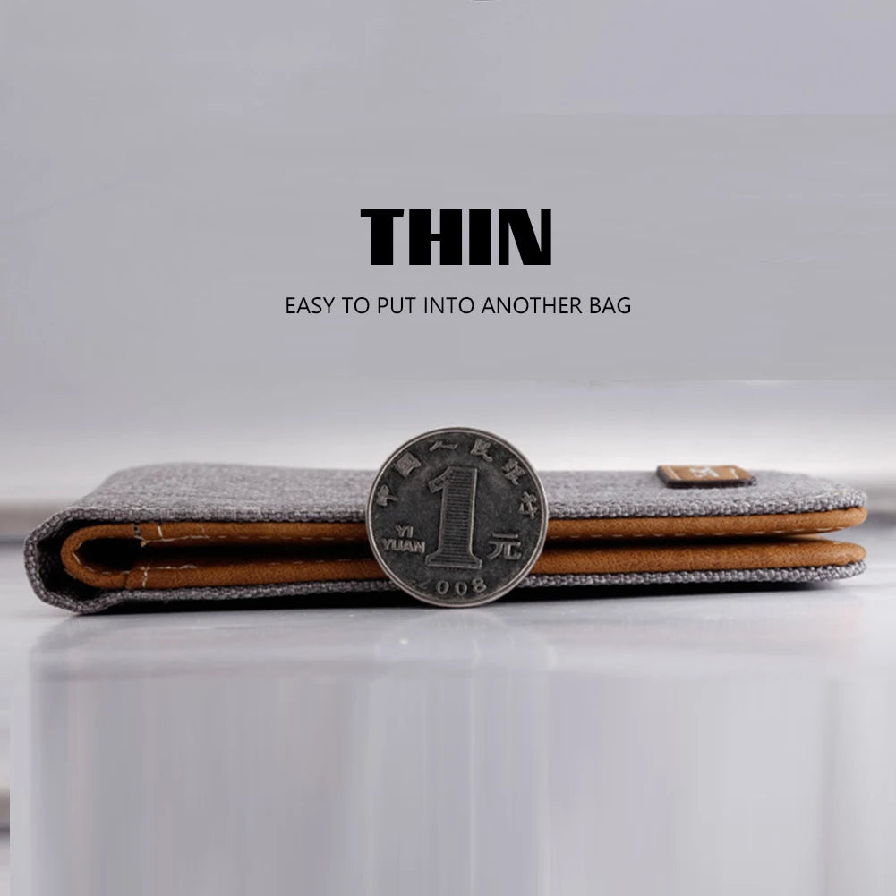 Men's Short Wallet Cowboy Canvas Business Male Super Thin Small Money Vintage Korean Version Citrill Tide Wholesale Solid Color