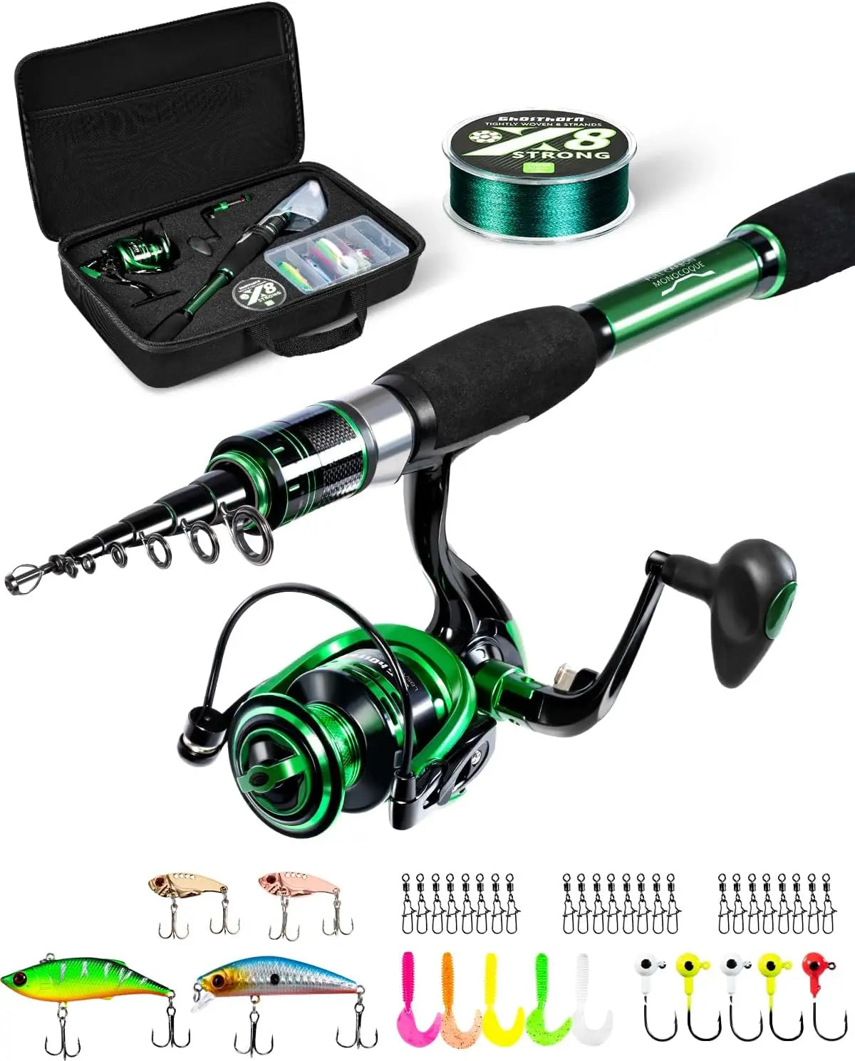 Fishing Rod and Reel Combo, Telescoping Fishing Pole Travel Kit with Carrier Bag for Freshwater for Men