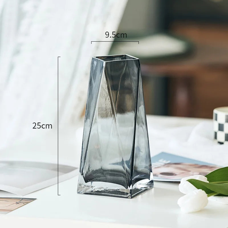 Modern Simple Transparent Geometric Three-dimensional Diamond Glass Vase Creative Living Room Water Culture Flower