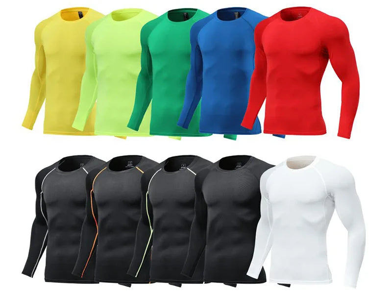 Men Long Sleeve Slim Tops Tees Sportswear Gym Fitness Compression T-shirt Running Football Jersey Outdoor Jogging Tight Quick