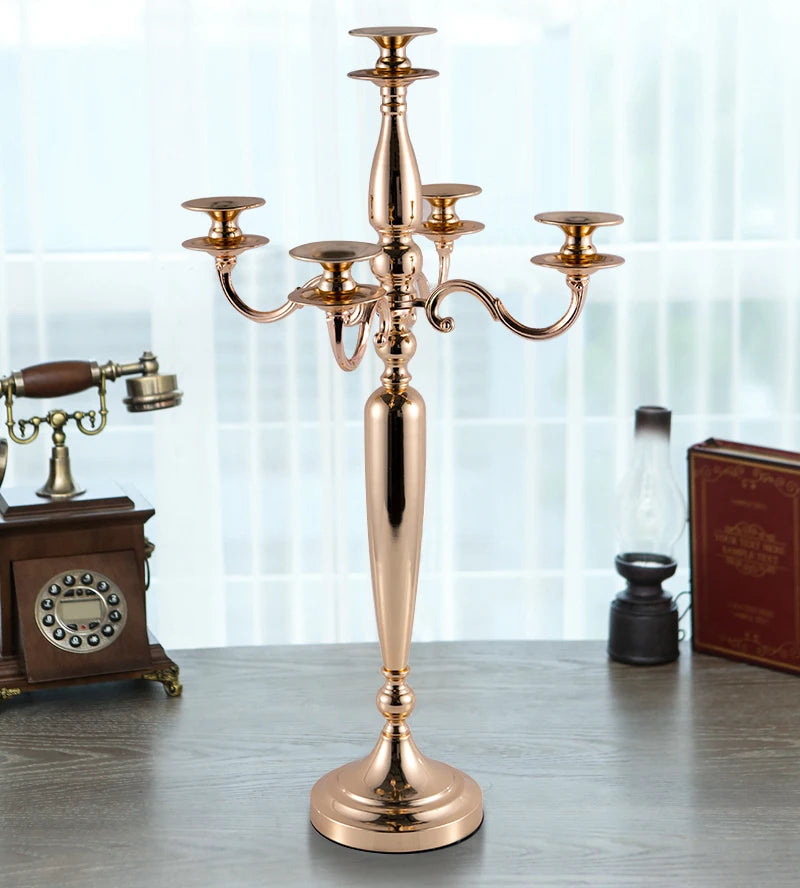 Black Gold Floor Candelabra Taper Candle Holders 5 Arms Candlestick Table Decoration Wedding Party Table Centerpieces