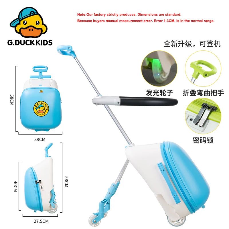 Upgrade One click disassembly Kids Luggage Can Sit to Ride Password Box Lazy Man Trolley Travel Bag Baby Boarding Suitcase
