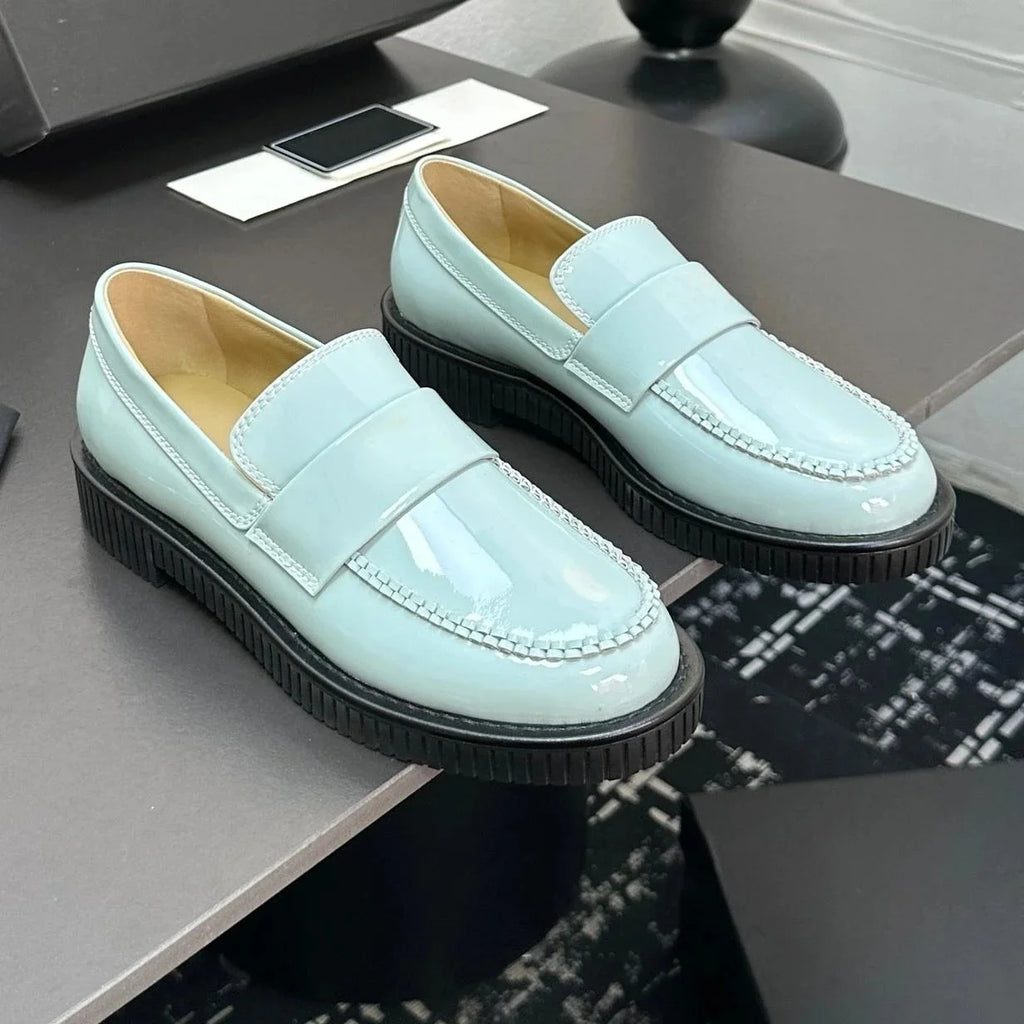 2025 Newest Spring Genuine Leather Round-Toe Thick Sole Woman Loafers Metal Decora Mary Janes Galoshes Mules Zapatos De Mujer