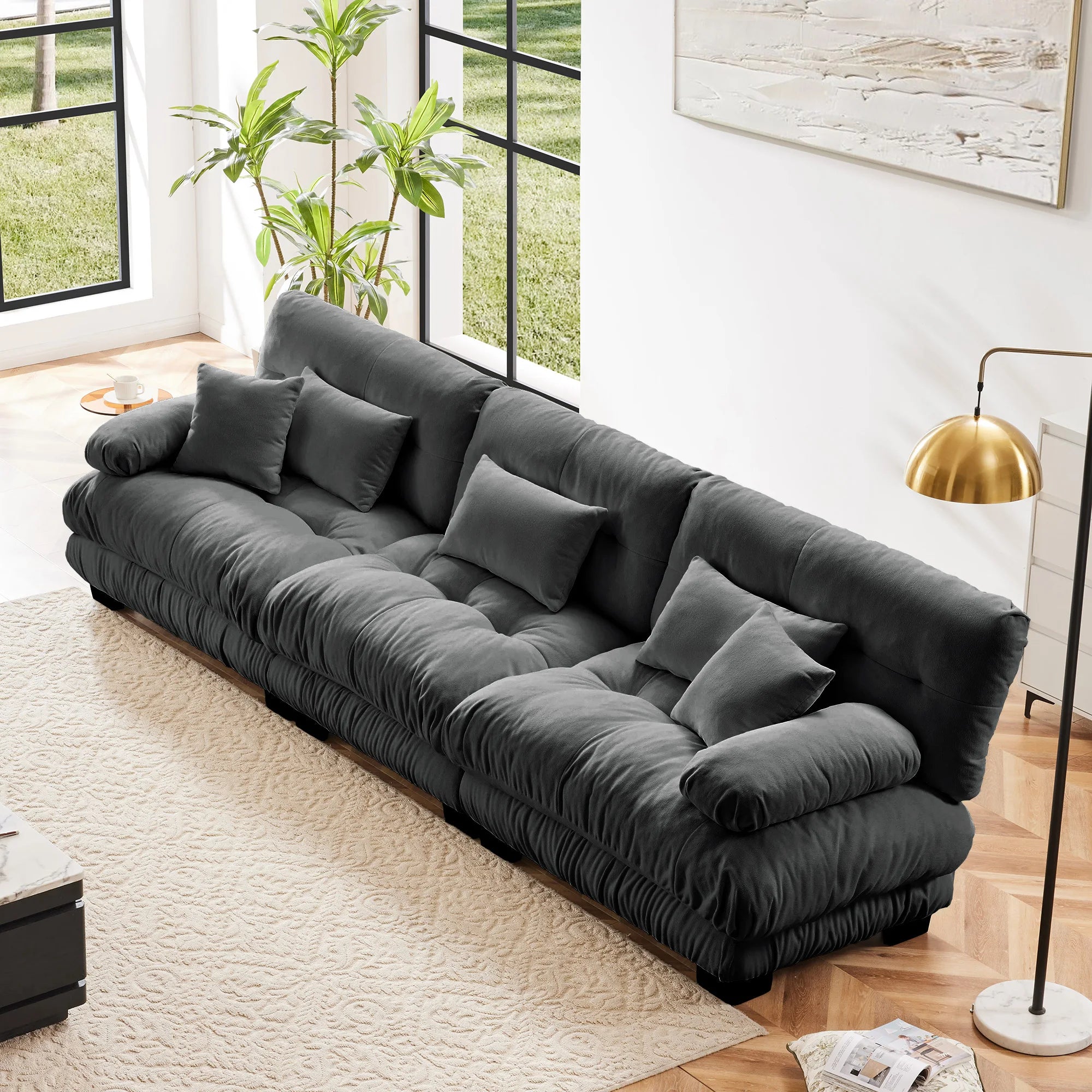 Premium 3 Seats Sectional Sofa Modular Deep Seat Sofa Couch Chenille Upholstered