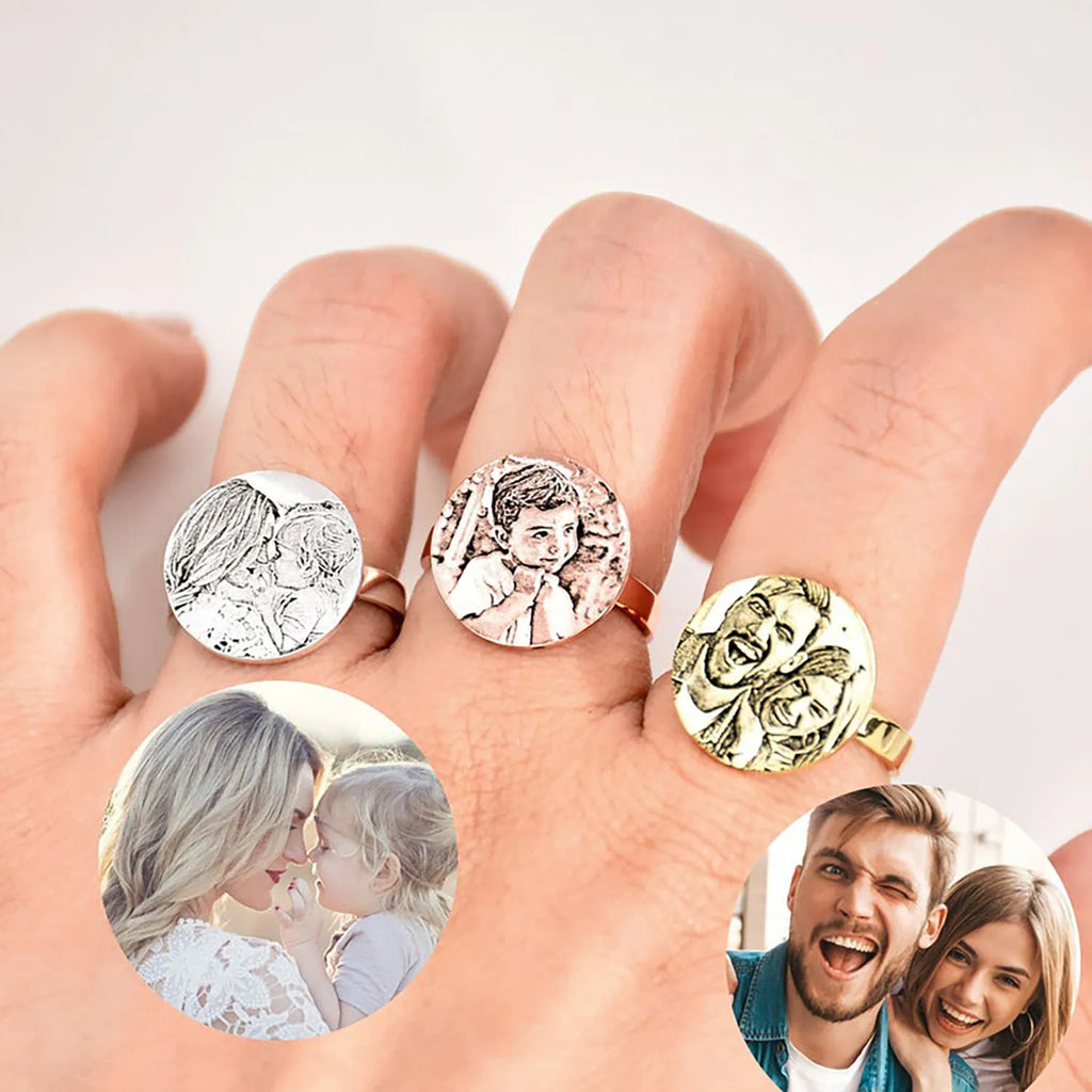 Custom Ring Personalized Photo Ring Memorial Jewelry Photo Rings Personalized Pet Pictures Engraved Ring Memorial Gift Bff Ring