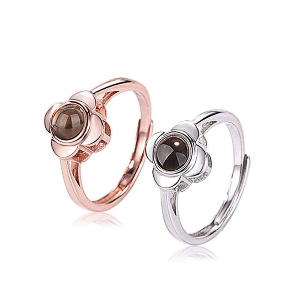 Photo Projection Ring Adjustable Customize 925 silver Photo Ring Four-Leaf Clover Personalized Ring | Memorial , Wedding Ring