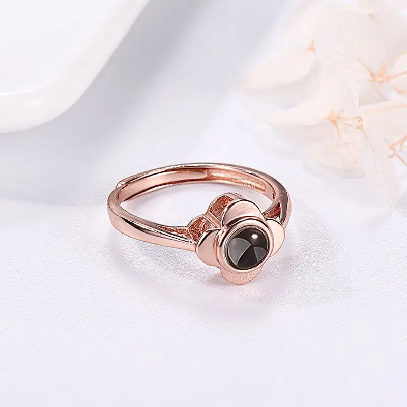 Dascusto New Ring Custom Adjustable Photo Projection Ring 925 Silver Four-Leaf Clover Personalized Picture Rings For Women Gift