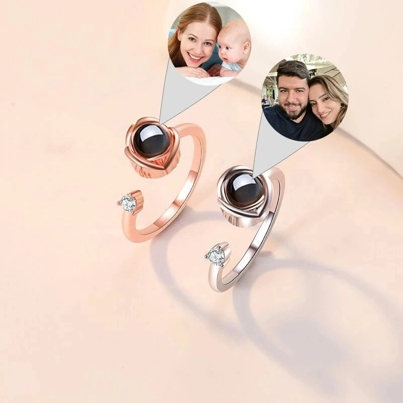 Dascusto Custom Projection Photo Ring Wedding Memory Bridal Romantic Rose Crown Projection Rings for Women Friend Ladies Gifts
