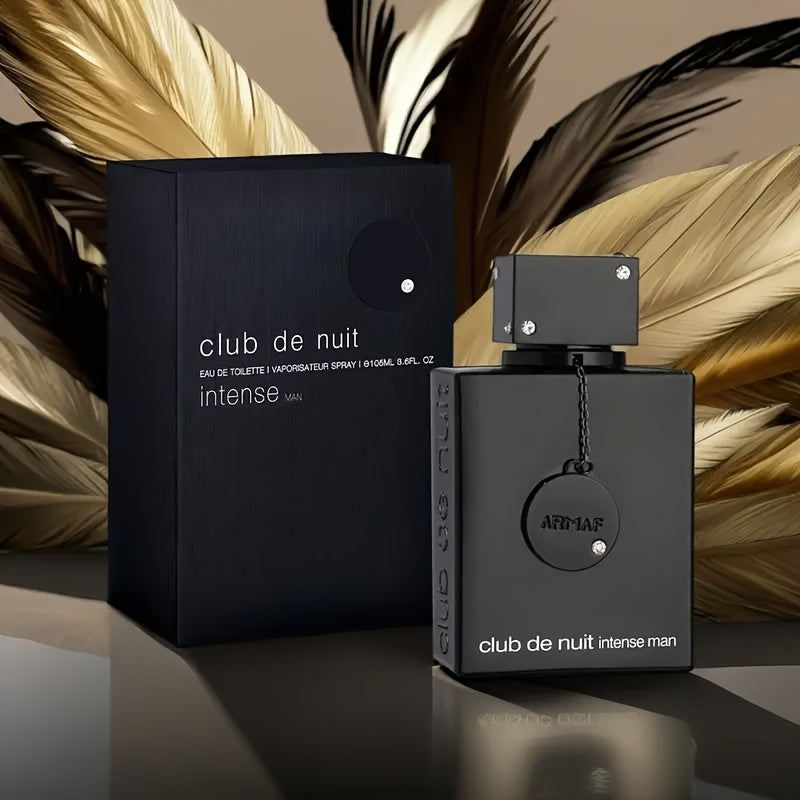 Club de Nuit Intense Men’s Cologne - 3.4fl.oz (100ml), Long-Lasting Floral Scent, Alcohol-Free, Black Elegant Bottle with Rounded Mouth & Metal Chain, Perfect for Parties, Dates & Social Events, Ideal Valentine’s Day or B