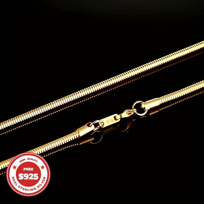 S925 Golden Round Snake Bone Necklace for Men And Women Necklace, Fashion Trend, Birthday Gift, Valentine's Day, Perfect Anniversary, Suitable for Men, Wife, Girlfriend, Mother, Fashion Gift, Various Festivals, 0.6oz