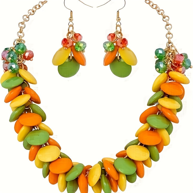 [Fashion Statement Necklace Set] Bocar Fashion Statement Necklace Set | Cluster Bubble Acrylic Bib Collar Jewelry for Women - Necklace And Earrings