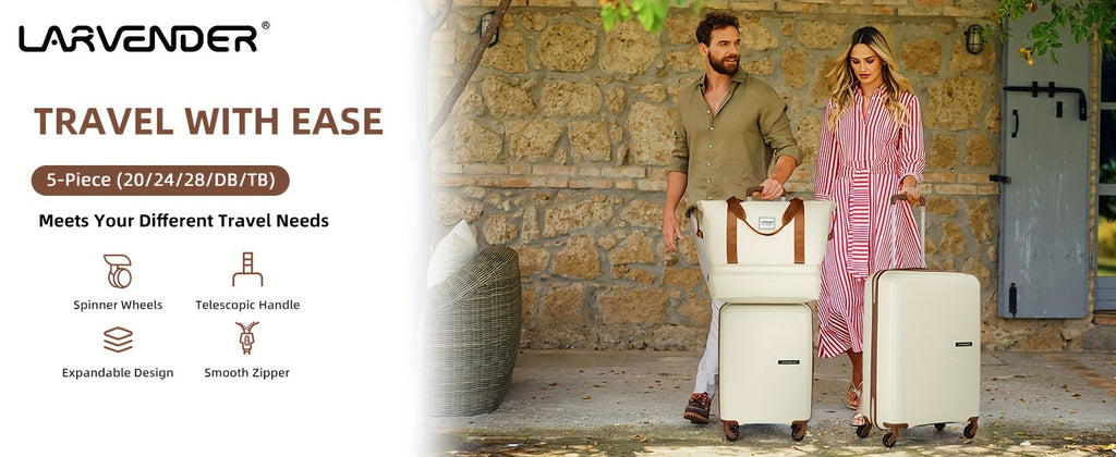 Luggage Sets 5 Piece, 28 Inch Expandable PP Hard Carry On Luggage Set With Rotating Wheels, 24 Inch Men's And Women's Lightweight Rolling Luggage, 20 Inch 3-piece Set For Portable Luggage, Beige