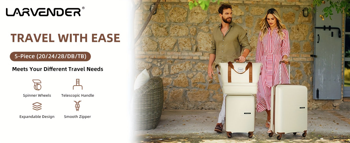 Luggage Sets 5 Piece, 28 Inch Expandable PP Hard Carry On Luggage Set With Rotating Wheels, 24 Inch Men's And Women's Lightweight Rolling Luggage, 20 Inch 3-piece Set For Portable Luggage, Beige