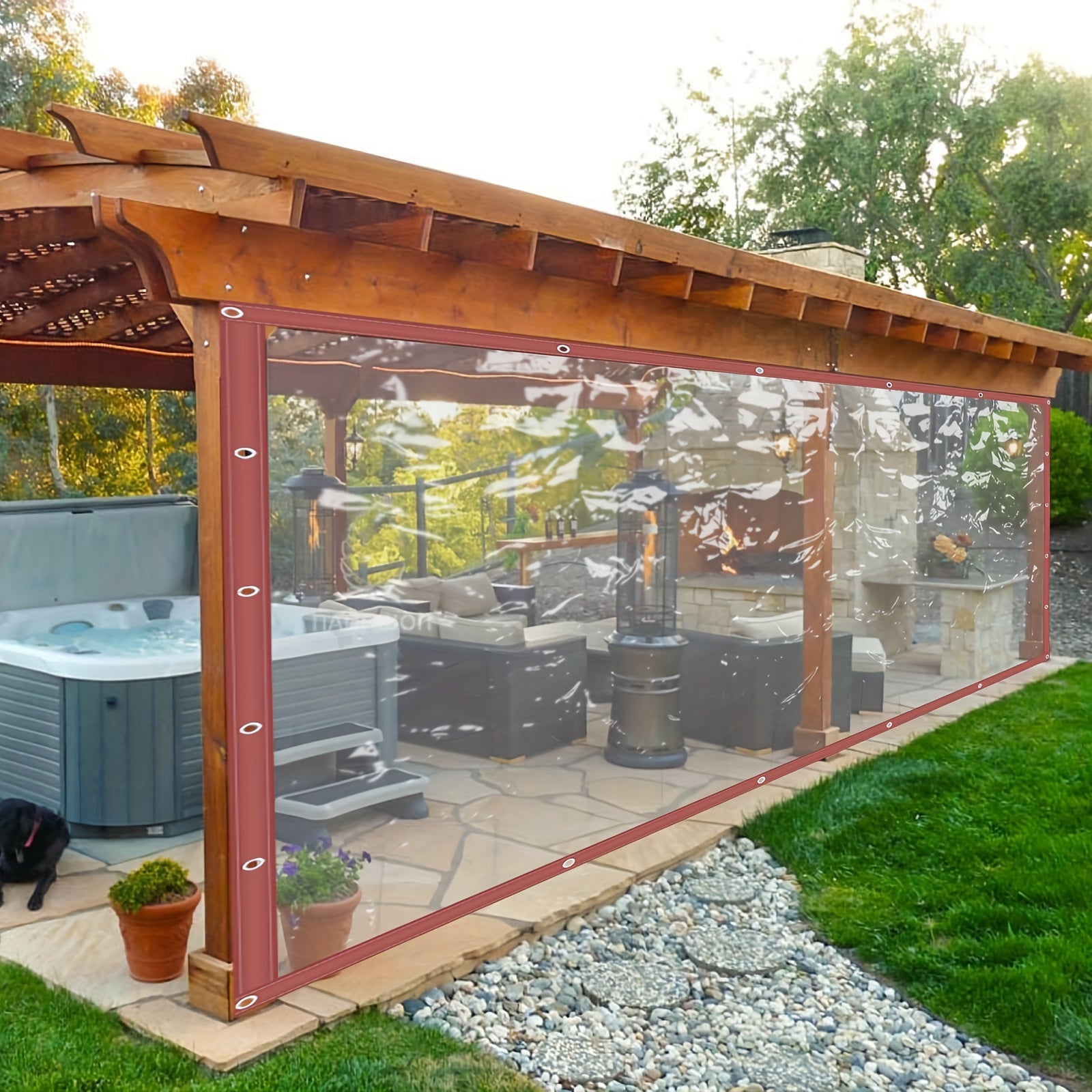 8x20 Ft Clear Vinyl Curtains - Waterproof, Commercial-Grade, Patio Winter Awning, PVC Porch Curtains for Tents, Awnings, Canopies, Brown Color