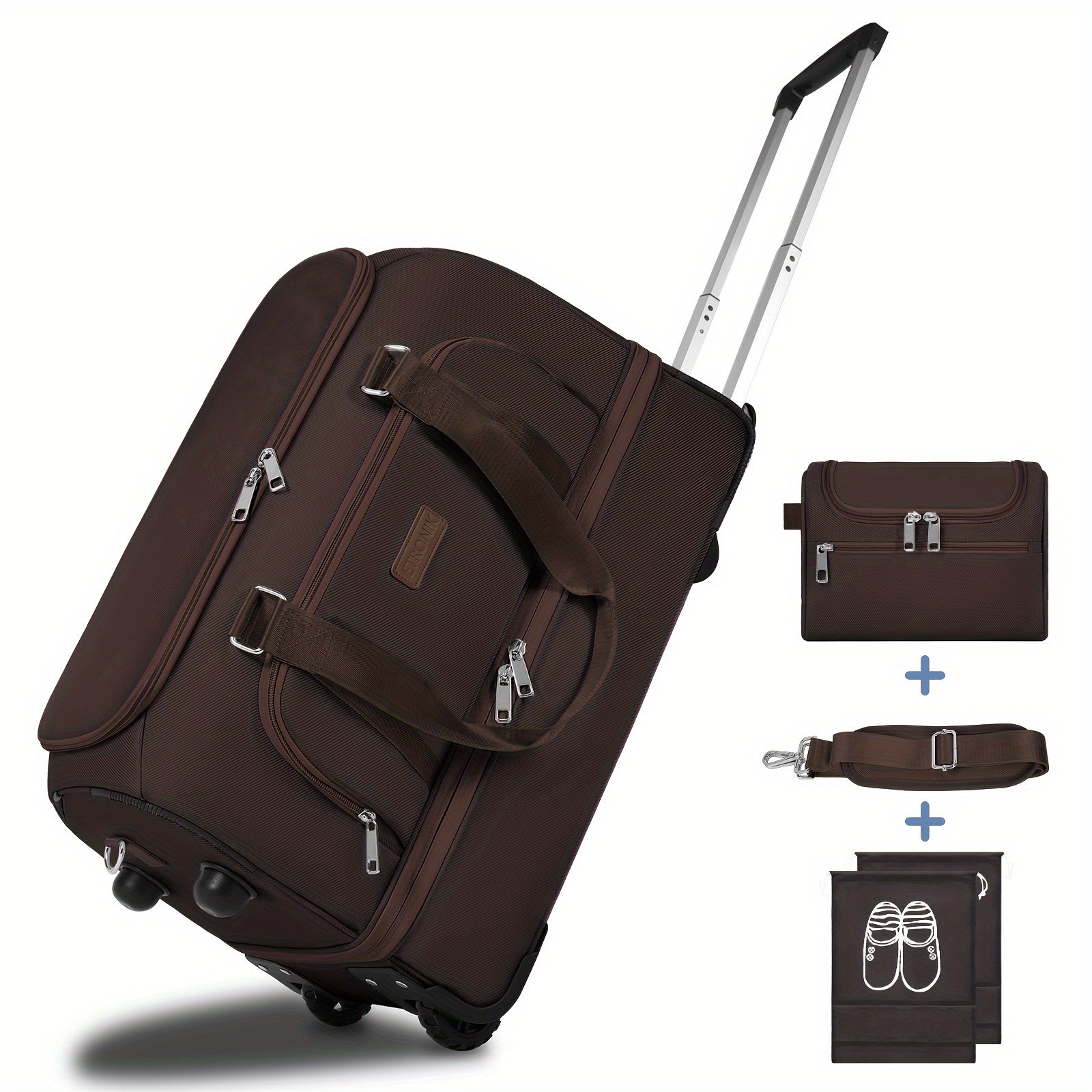 Rolling Luggage Duffel Bag - Spacious & Stylish with Shoe Compartment - Azul & Beige Weekender Set