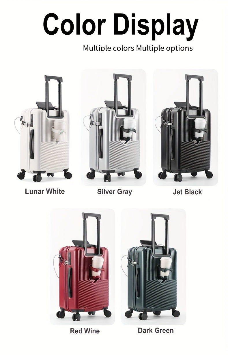 1pc 20/22/24/26 Inch Carry On Front Open Luggage, ABS+PC Suitcase, Travel Functional Boarding Case With Double Spinner Wheels, Lightweight Rolling Luggage With TSA Lock, Easy Maneuverability For Stress-Free Travel Experience