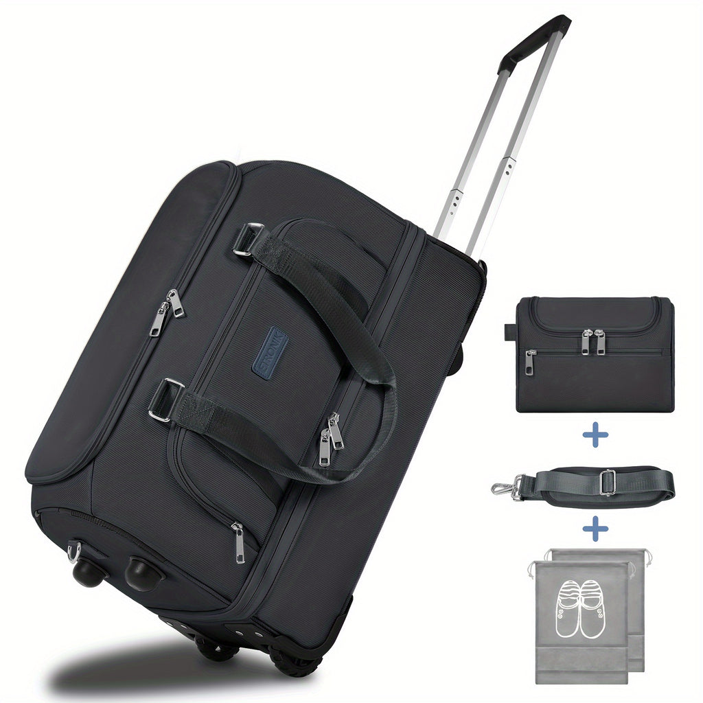 Rolling Luggage Duffel Bag - Spacious & Stylish with Shoe Compartment - Azul & Beige Weekender Set