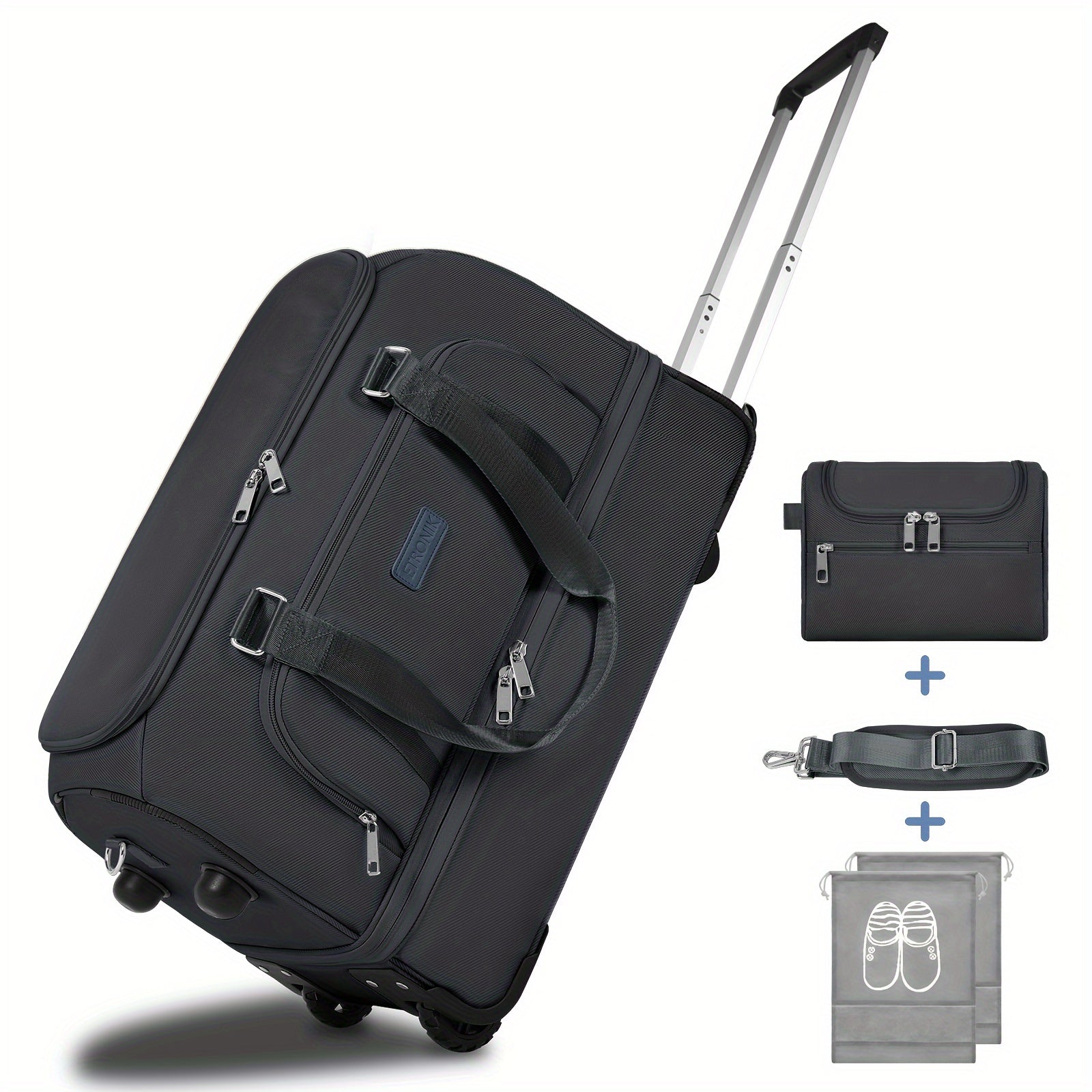 Rolling Luggage Duffel Bag - Spacious & Stylish with Shoe Compartment - Azul & Beige Weekender Set