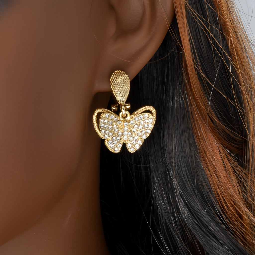 1-Set Exquisite Copper Golden Butterfly Jewelry Set for Women - Necklace, Bangle, Ring, Earrings with Pendant - Perfect Gift for Wedding, Party, Birthday, Anniversary, and Daily Wear