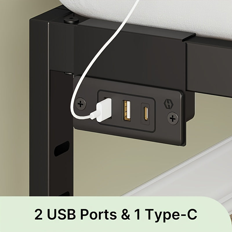 Twin/Full/King/Queen Size Bed Frame Avaliable, Metal Platform Bed Frame With Charging Station & Under Bed Storage Space, Sturdy Steel Slat Supports, No Box Spring Needed, Easy Assembly, Noise Free, Non-Slip