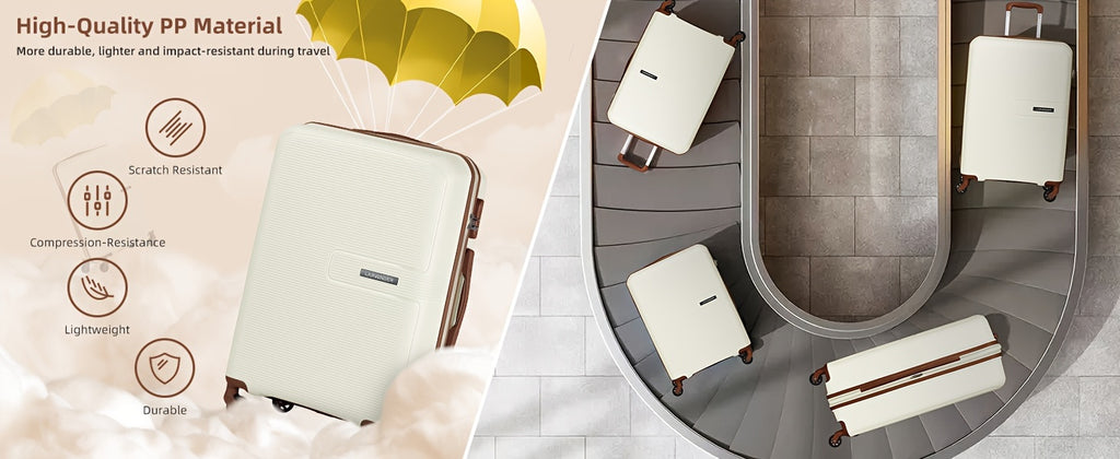 Luggage Sets 5 Piece, 28 Inch Expandable PP Hard Carry On Luggage Set With Rotating Wheels, 24 Inch Men's And Women's Lightweight Rolling Luggage, 20 Inch 3-piece Set For Portable Luggage, Beige