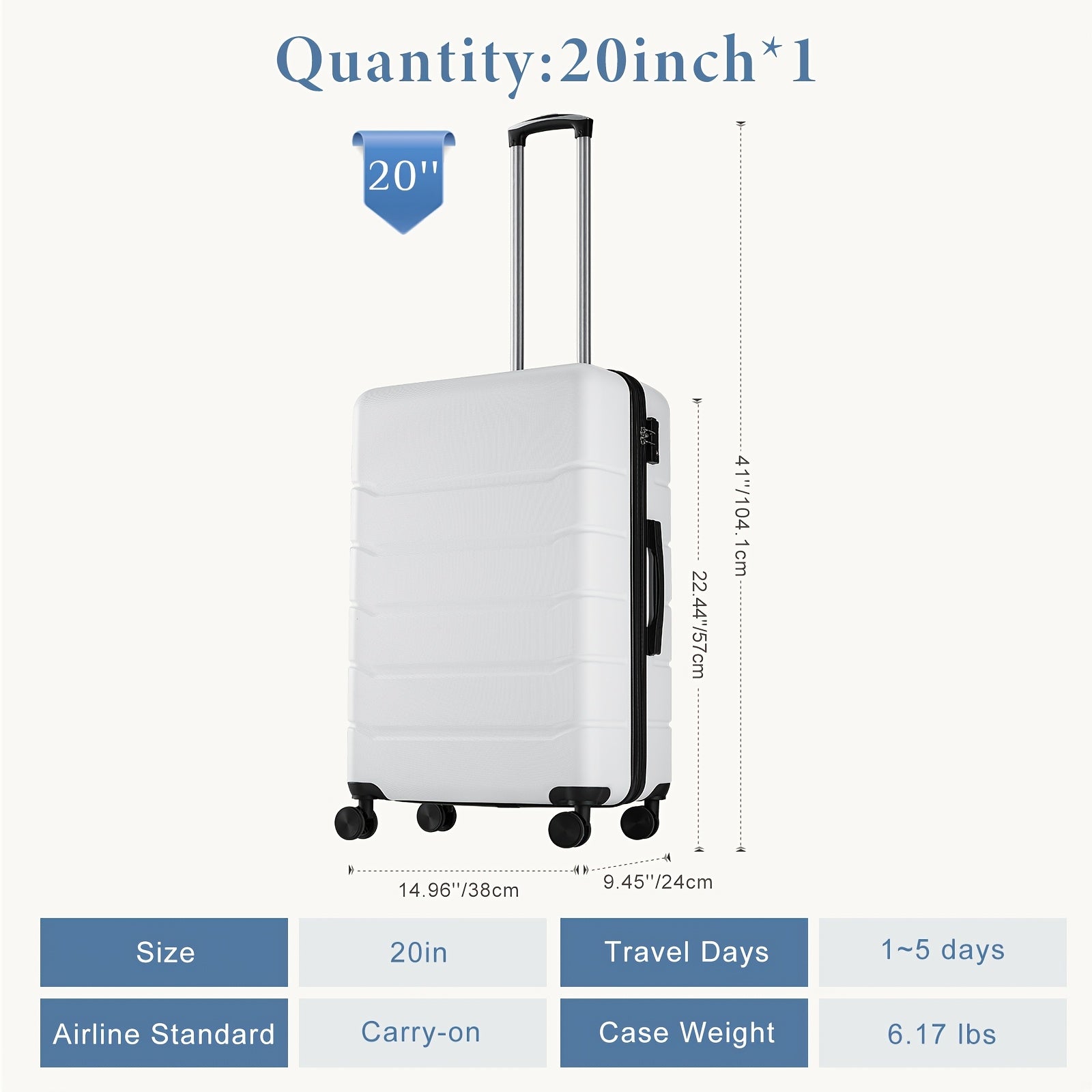 20/24/28 Inch Lightweight Hard Shell ABS Carry On Luggage with Double Spinner Wheels, Expandable Rolling Luggage and TSA Lock