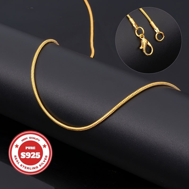 S925 Golden Round Snake Bone Necklace for Men And Women Necklace, Fashion Trend, Birthday Gift, Valentine's Day, Perfect Anniversary, Suitable for Men, Wife, Girlfriend, Mother, Fashion Gift, Various Festivals, 0.6oz