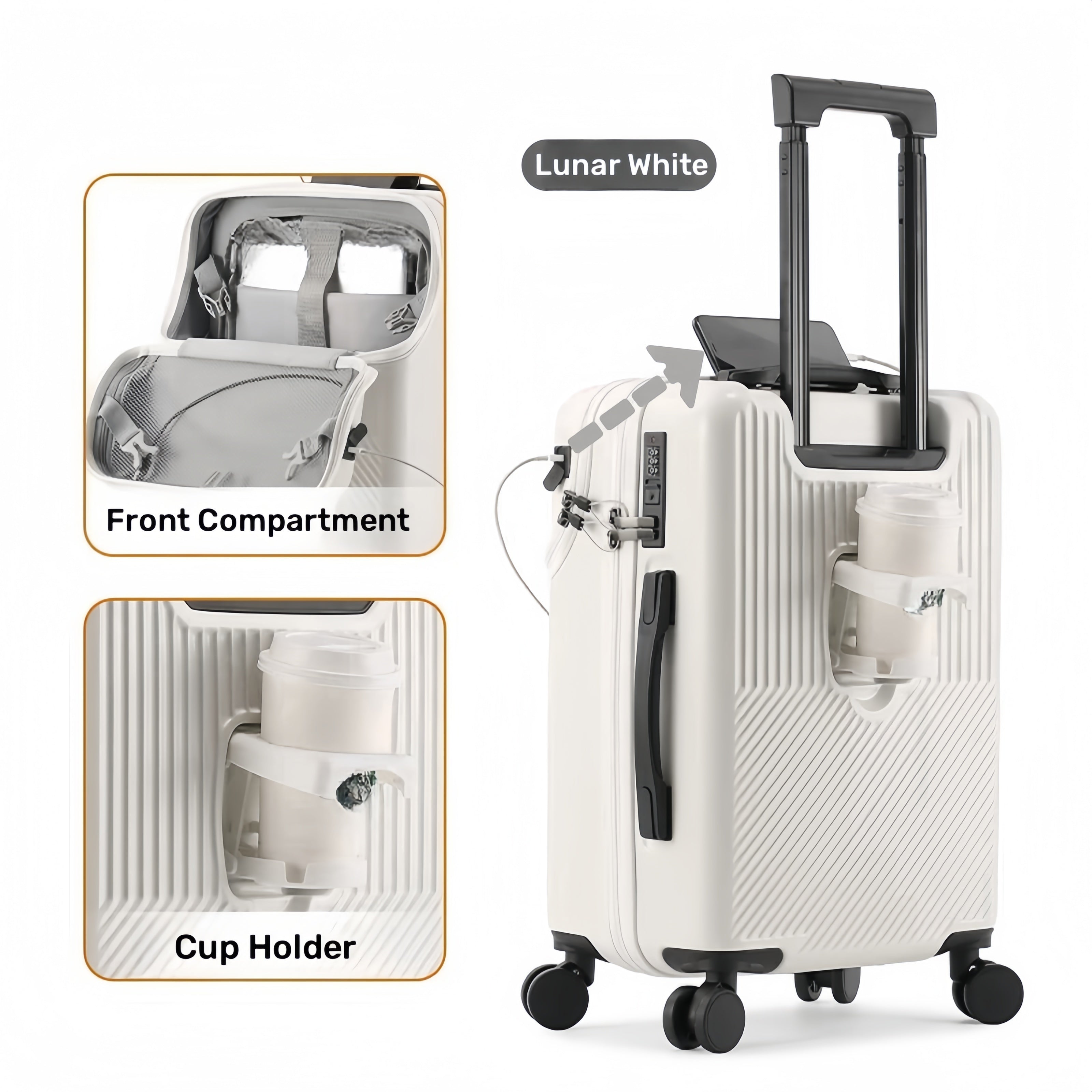 1pc 20/22/24/26 Inch Carry On Front Open Luggage, ABS+PC Suitcase, Travel Functional Boarding Case With Double Spinner Wheels, Lightweight Rolling Luggage With TSA Lock, Easy Maneuverability For Stress-Free Travel Experience