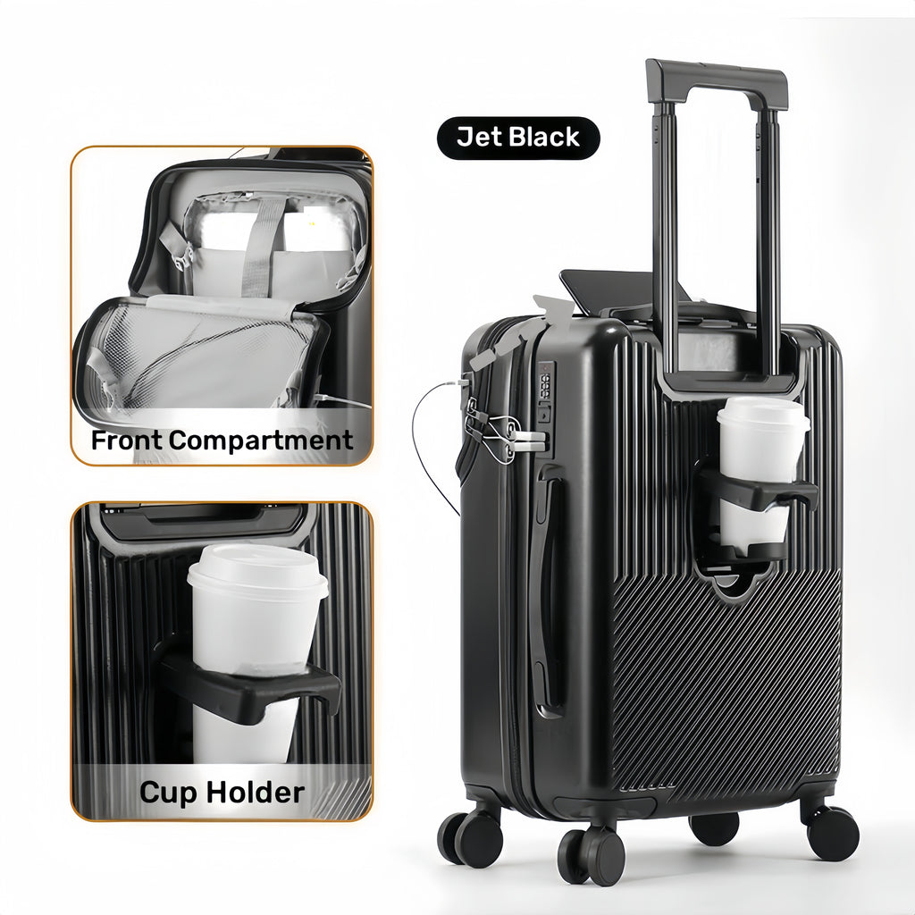 1pc 20/22/24/26 Inch Carry On Front Open Luggage, ABS+PC Suitcase, Travel Functional Boarding Case With Double Spinner Wheels, Lightweight Rolling Luggage With TSA Lock, Easy Maneuverability For Stress-Free Travel Experience
