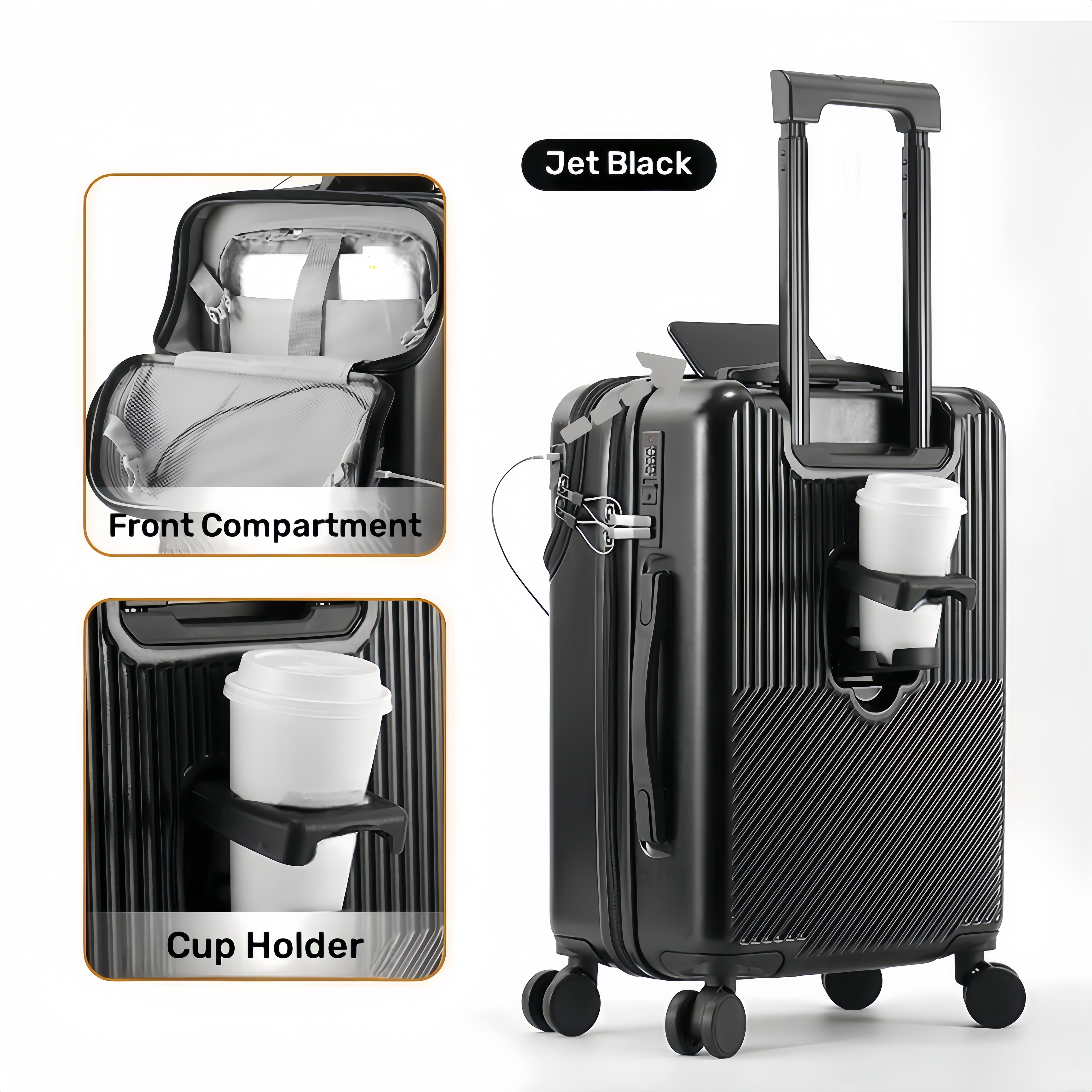1pc 20/22/24/26 Inch Carry On Front Open Luggage, ABS+PC Suitcase, Travel Functional Boarding Case With Double Spinner Wheels, Lightweight Rolling Luggage With TSA Lock, Easy Maneuverability For Stress-Free Travel Experience