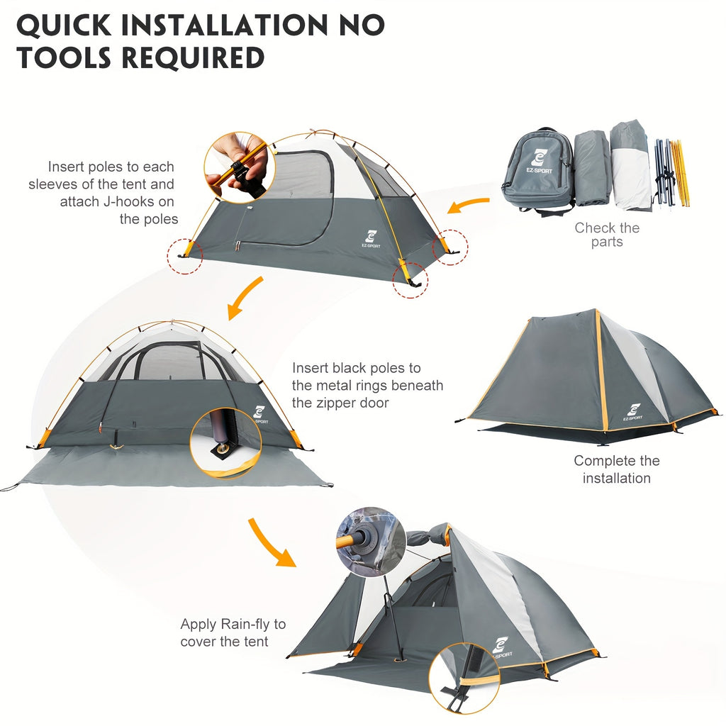 Camping Tent 2 Person, Aluminum Poles Tent with Bike Shed and Rainfly-Portable Dome Tents for Camping