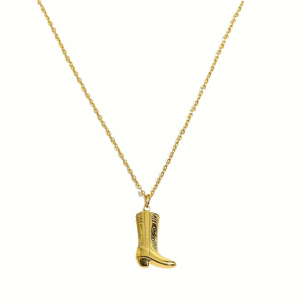 1pc New Retro Golden Western Cowboy Golden Boots Copper Pendant Men Women Necklace Fashion Party Anniversary Jewelry Necklace
