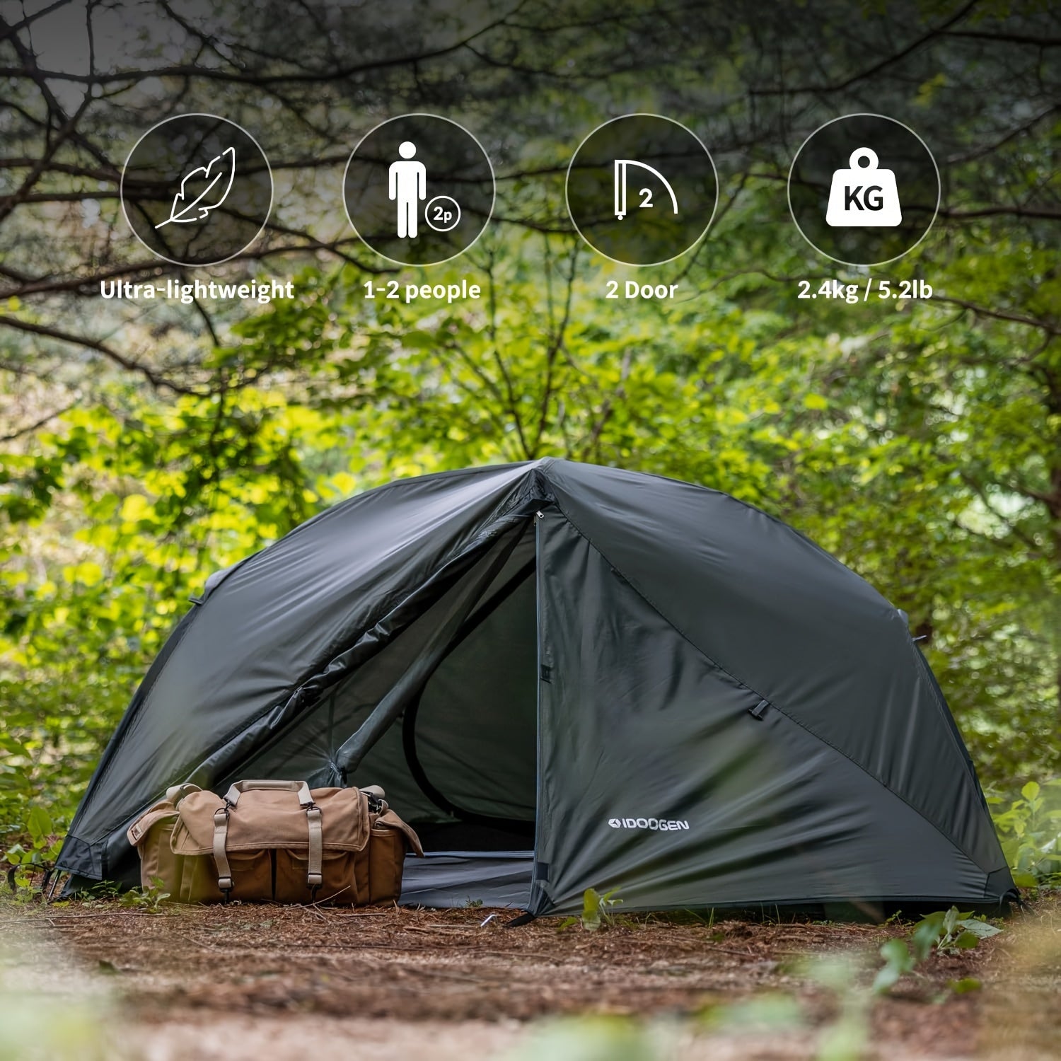 IDOOGEN 1 Person Tents for Camping, Lightweight Backpacking Tent Double Layer Waterproof Two Doors Camping Tent for Outdoor Hiking Camping Mountaineering Travel