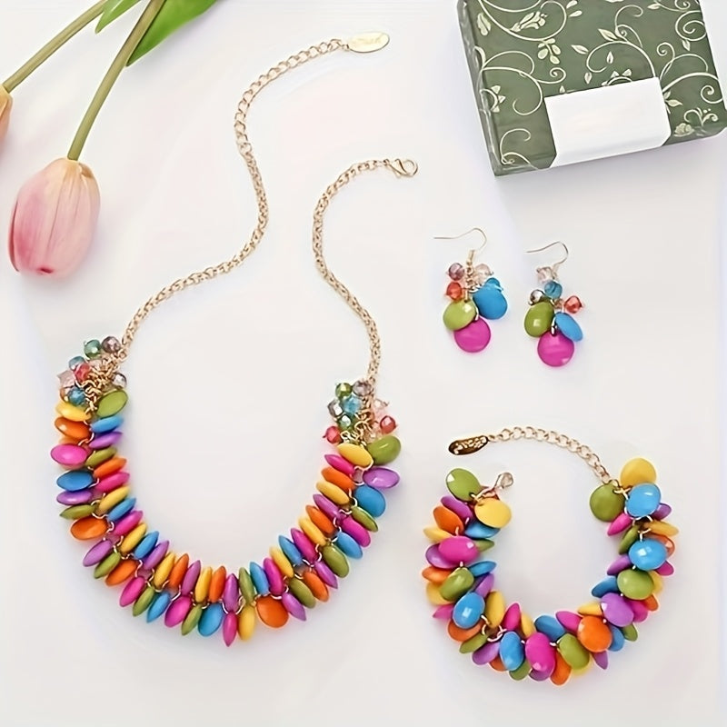 [Fashion Statement Necklace Set] Bocar Fashion Statement Necklace Set | Cluster Bubble Acrylic Bib Collar Jewelry for Women - Necklace And Earrings