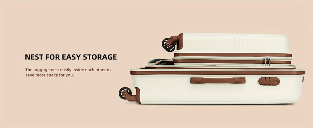 Luggage Sets 5 Piece, 28 Inch Expandable PP Hard Carry On Luggage Set With Rotating Wheels, 24 Inch Men's And Women's Lightweight Rolling Luggage, 20 Inch 3-piece Set For Portable Luggage, Beige