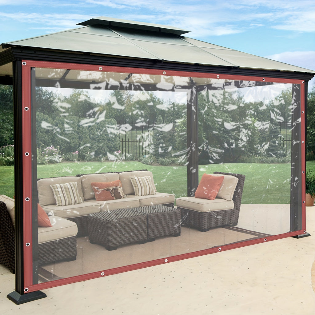 8x20 Ft Clear Vinyl Curtains - Waterproof, Commercial-Grade, Patio Winter Awning, PVC Porch Curtains for Tents, Awnings, Canopies, Brown Color