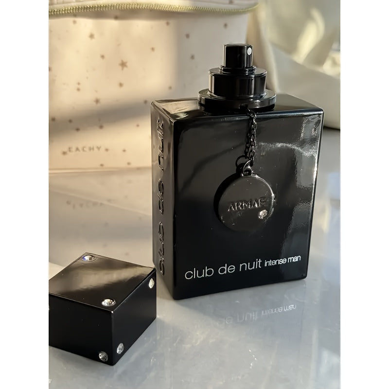 Club de Nuit Intense Men’s Cologne - 3.4fl.oz (100ml), Long-Lasting Floral Scent, Alcohol-Free, Black Elegant Bottle with Rounded Mouth & Metal Chain, Perfect for Parties, Dates & Social Events, Ideal Valentine’s Day or B