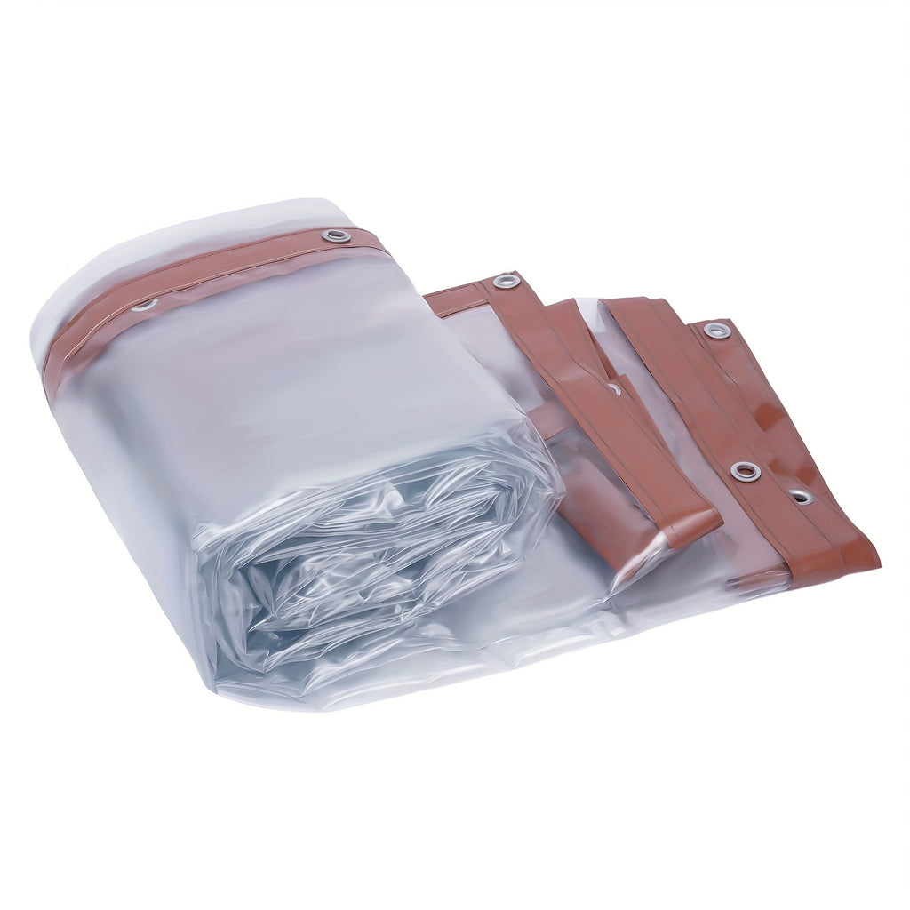 8x20 Ft Clear Vinyl Curtains - Waterproof, Commercial-Grade, Patio Winter Awning, PVC Porch Curtains for Tents, Awnings, Canopies, Brown Color