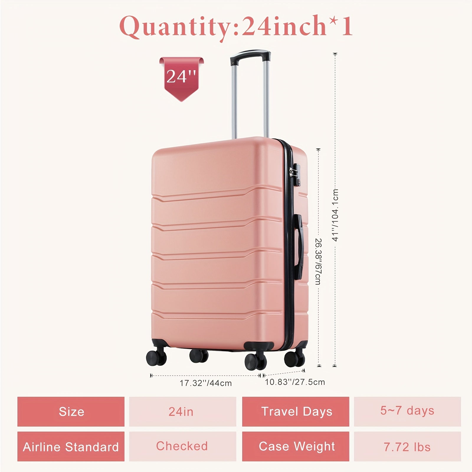 20/24/28 Inch Lightweight Hard Shell ABS Carry On Luggage with Double Spinner Wheels, Expandable Rolling Luggage and TSA Lock