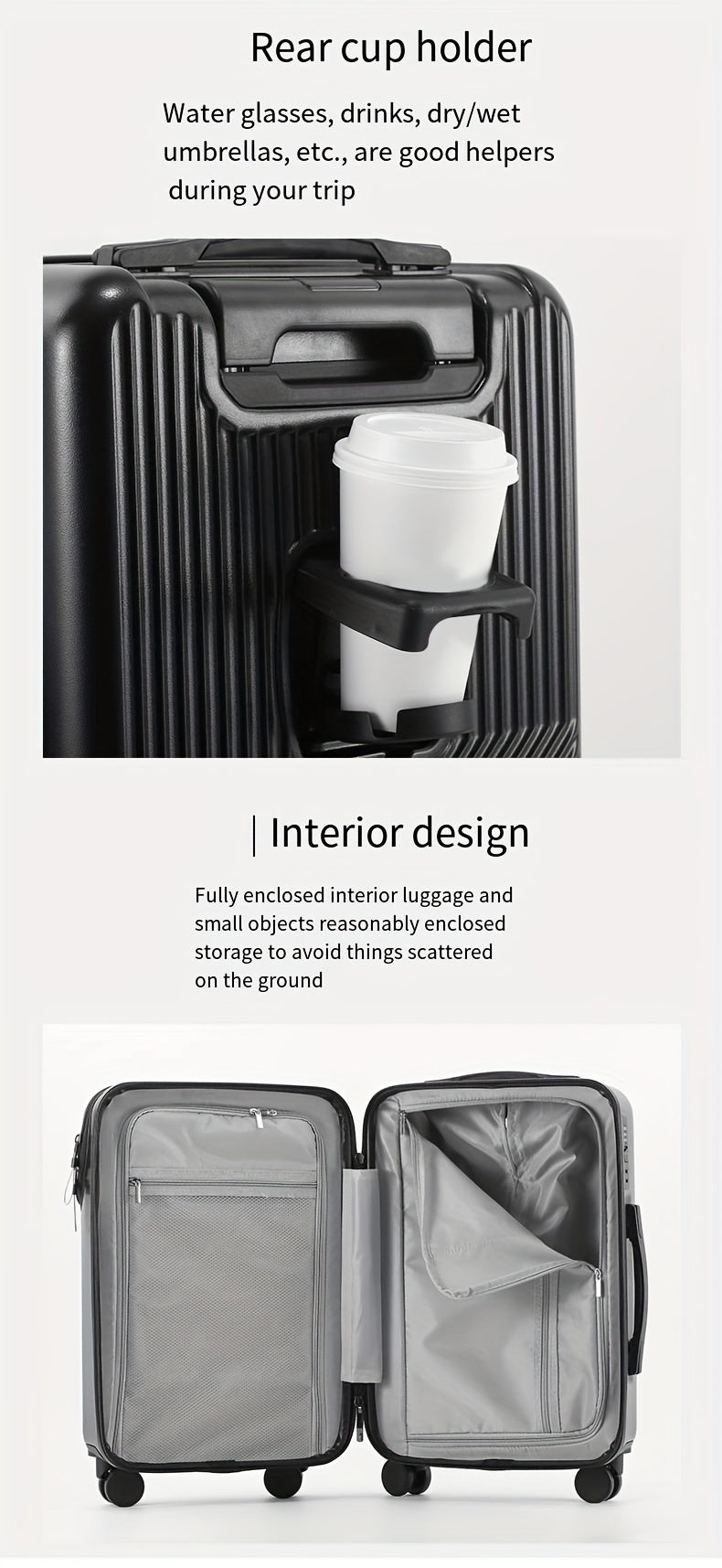 1pc 20/22/24/26 Inch Carry On Front Open Luggage, ABS+PC Suitcase, Travel Functional Boarding Case With Double Spinner Wheels, Lightweight Rolling Luggage With TSA Lock, Easy Maneuverability For Stress-Free Travel Experience