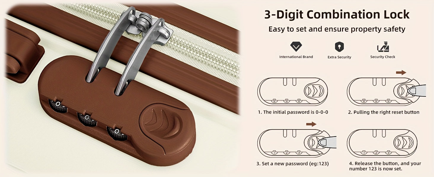 Luggage Sets 5 Piece, 28 Inch Expandable PP Hard Carry On Luggage Set With Rotating Wheels, 24 Inch Men's And Women's Lightweight Rolling Luggage, 20 Inch 3-piece Set For Portable Luggage, Beige