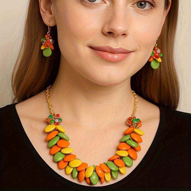 [Fashion Statement Necklace Set] Bocar Fashion Statement Necklace Set | Cluster Bubble Acrylic Bib Collar Jewelry for Women - Necklace And Earrings