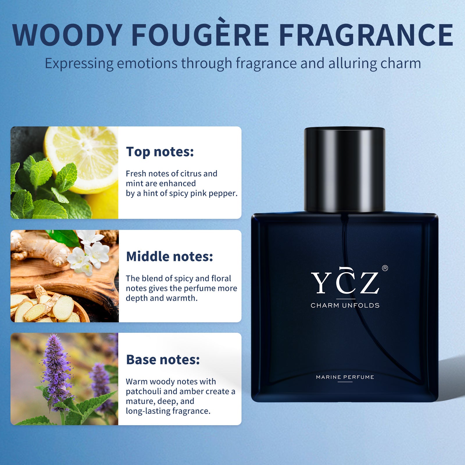 3pcs YCZ Men’s Cologne - 1.69oz, Fresh Grapefruit & Cedar Amber Scent, Long-Lasting Fragrance for Date Night, Perfect Boyfriend Gift, Eau de Toilette Spray, Ideal for Summer Vibes, Gift for Boyfriend | Modern Cap Design | Q