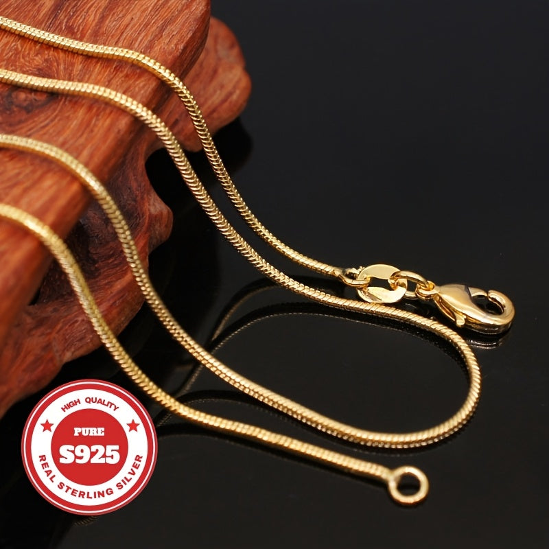 S925 Golden Round Snake Bone Necklace for Men And Women Necklace, Fashion Trend, Birthday Gift, Valentine's Day, Perfect Anniversary, Suitable for Men, Wife, Girlfriend, Mother, Fashion Gift, Various Festivals, 0.6oz