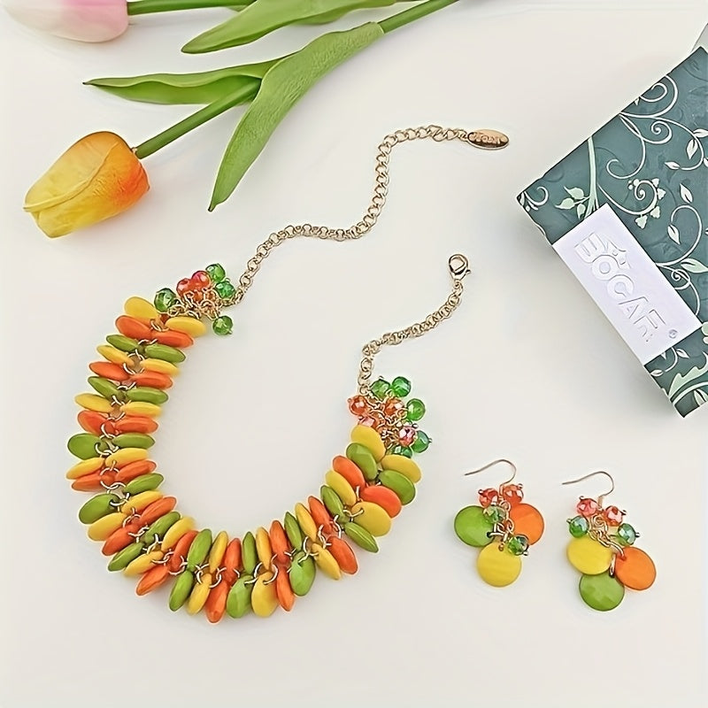 [Fashion Statement Necklace Set] Bocar Fashion Statement Necklace Set | Cluster Bubble Acrylic Bib Collar Jewelry for Women - Necklace And Earrings