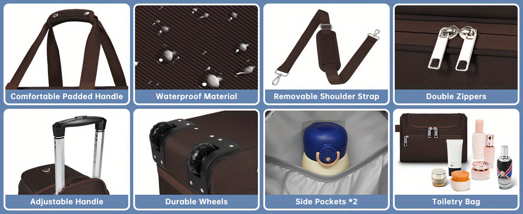 Rolling Luggage Duffel Bag - Spacious & Stylish with Shoe Compartment - Azul & Beige Weekender Set