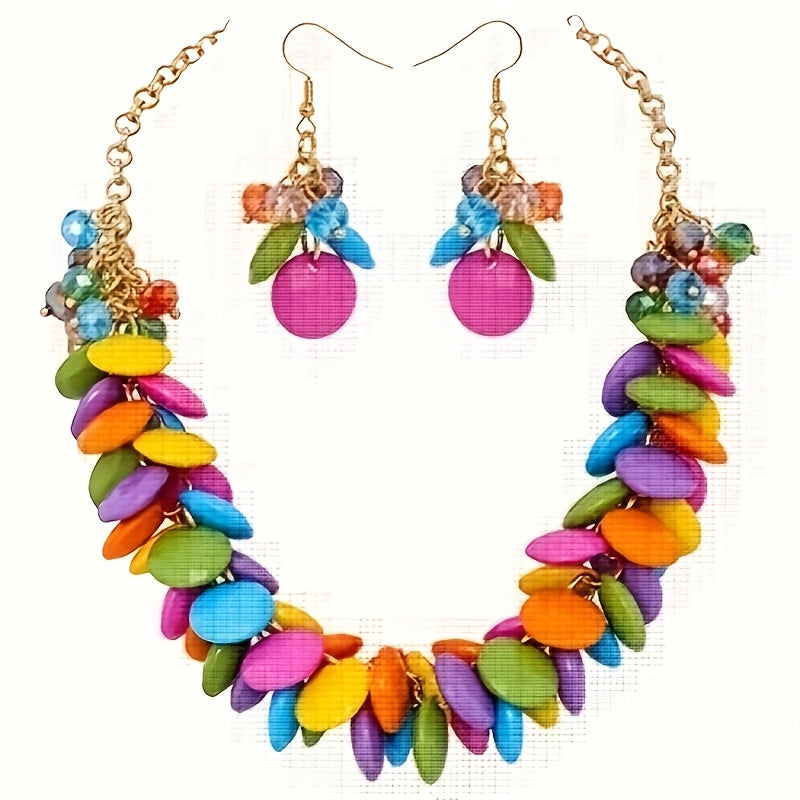 [Fashion Statement Necklace Set] Bocar Fashion Statement Necklace Set | Cluster Bubble Acrylic Bib Collar Jewelry for Women - Necklace And Earrings