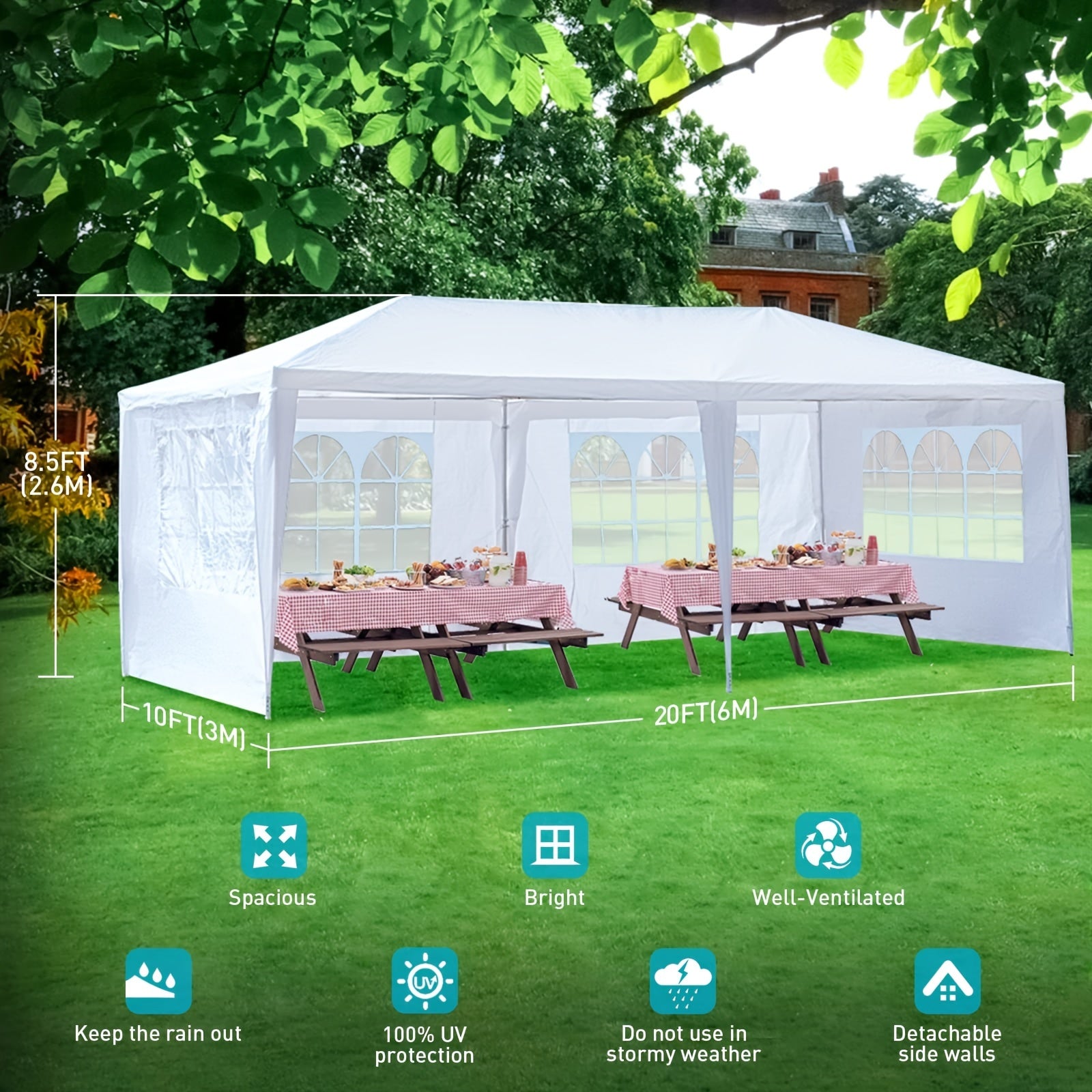 ANTSKU 10'x20' Outdoor Party Tent, Large Wedding Birthday Tents for Parties, White Canopy Tent with 4 Removable Sidewalls & Transparent Windows, Outside Gazebo Event Tent for Garden, Patio and Backyard