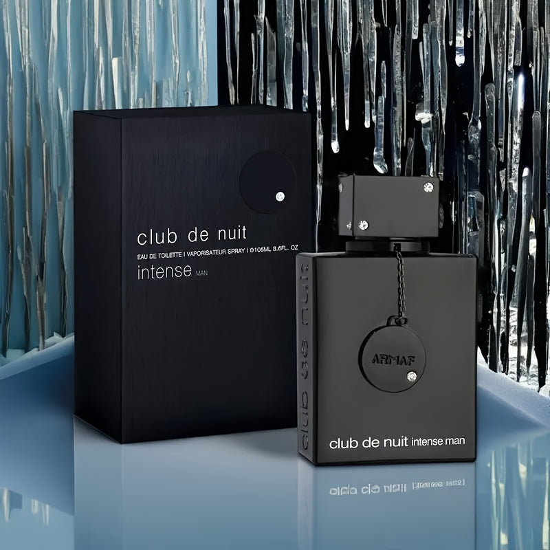 Club de Nuit Intense Men’s Cologne - 3.4fl.oz (100ml), Long-Lasting Floral Scent, Alcohol-Free, Black Elegant Bottle with Rounded Mouth & Metal Chain, Perfect for Parties, Dates & Social Events, Ideal Valentine’s Day or B